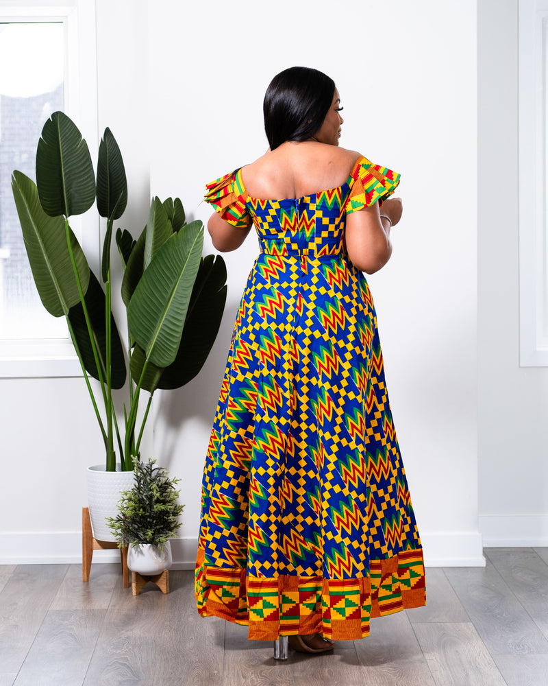 ALICIA AFRICAN PRINT CUT-OUT MAXI DRESS