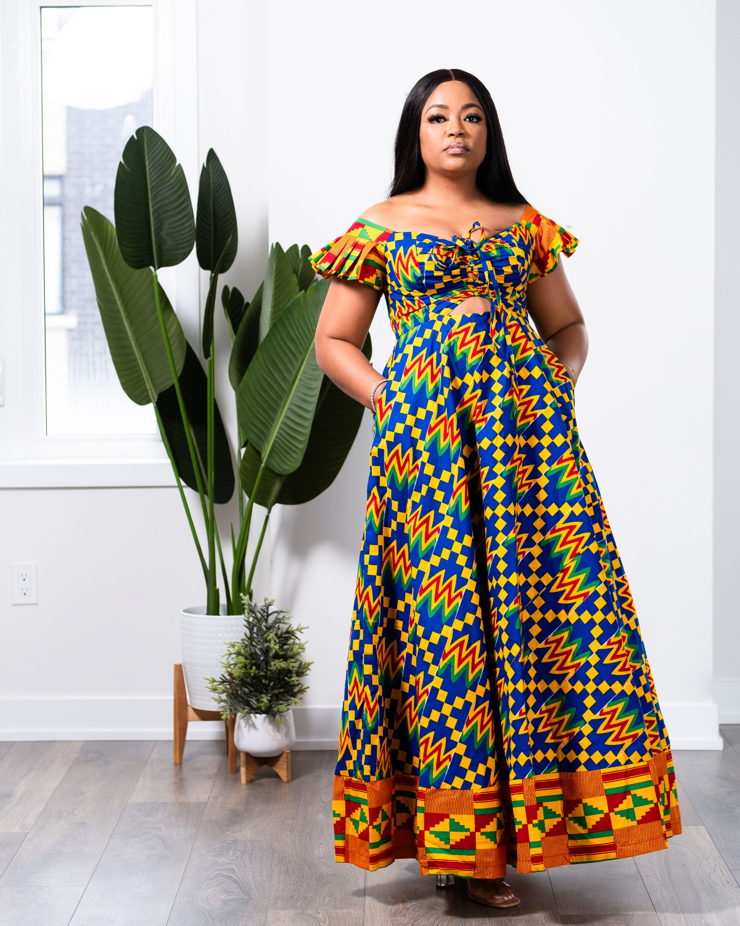 ALICIA AFRICAN PRINT CUT-OUT MAXI DRESS