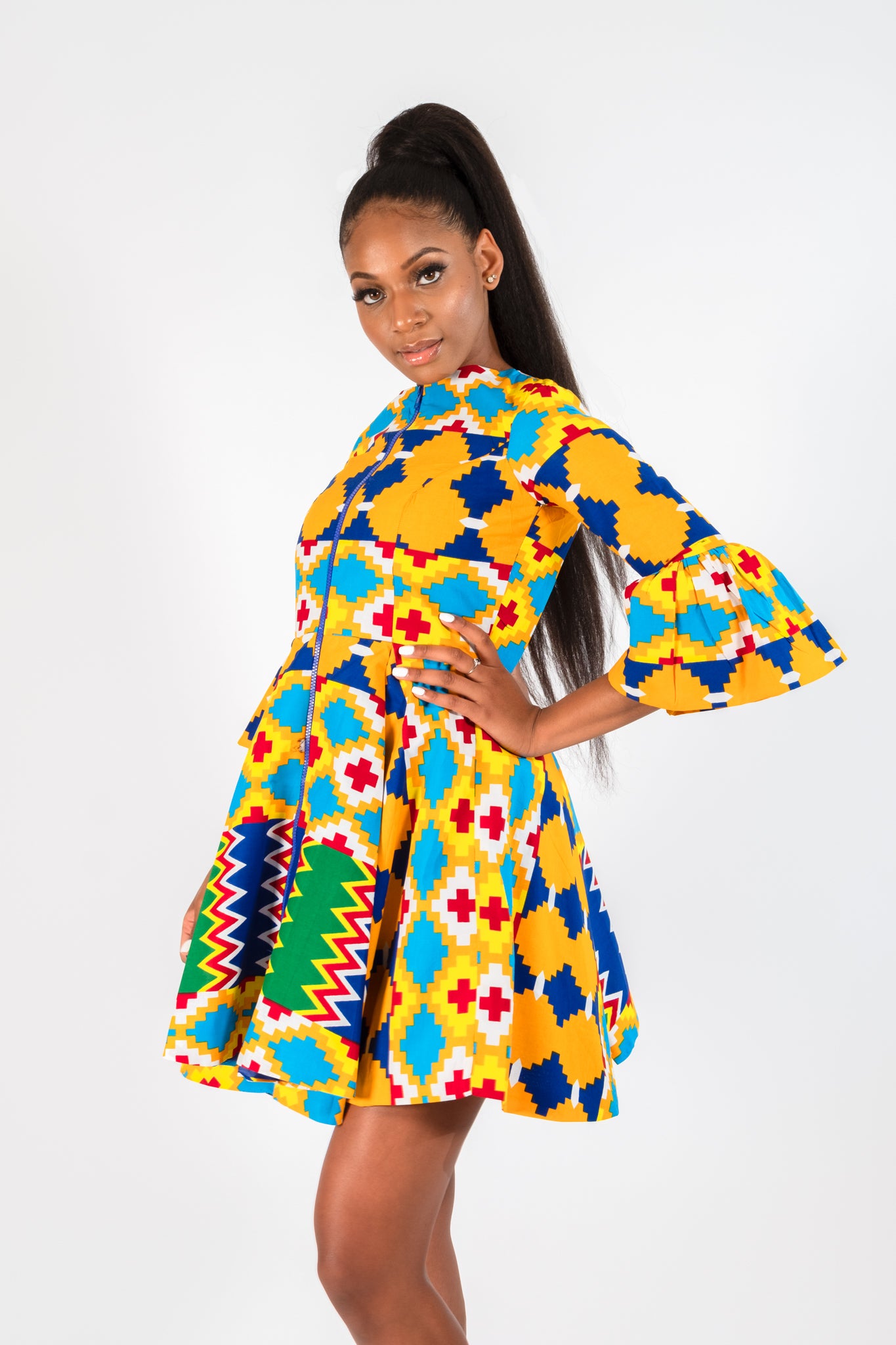 PEJU AFRICAN PRINT KENTE ZIPPER DRESS