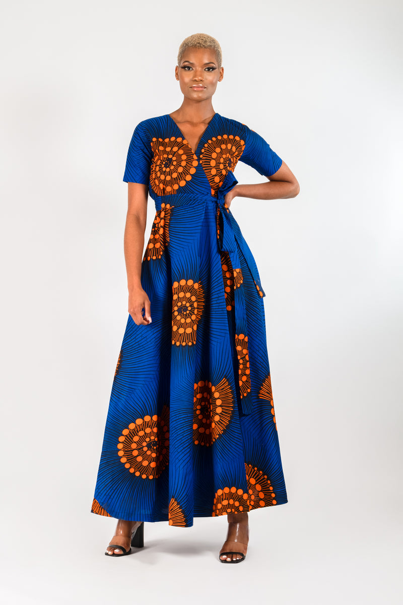ANU AFRICAN PRINT ANKARA MAXI WRAP DRESS