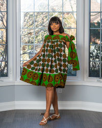 SEMI AFRICAN PRINT OFF-SHOULDER UMBRELLA DRESS